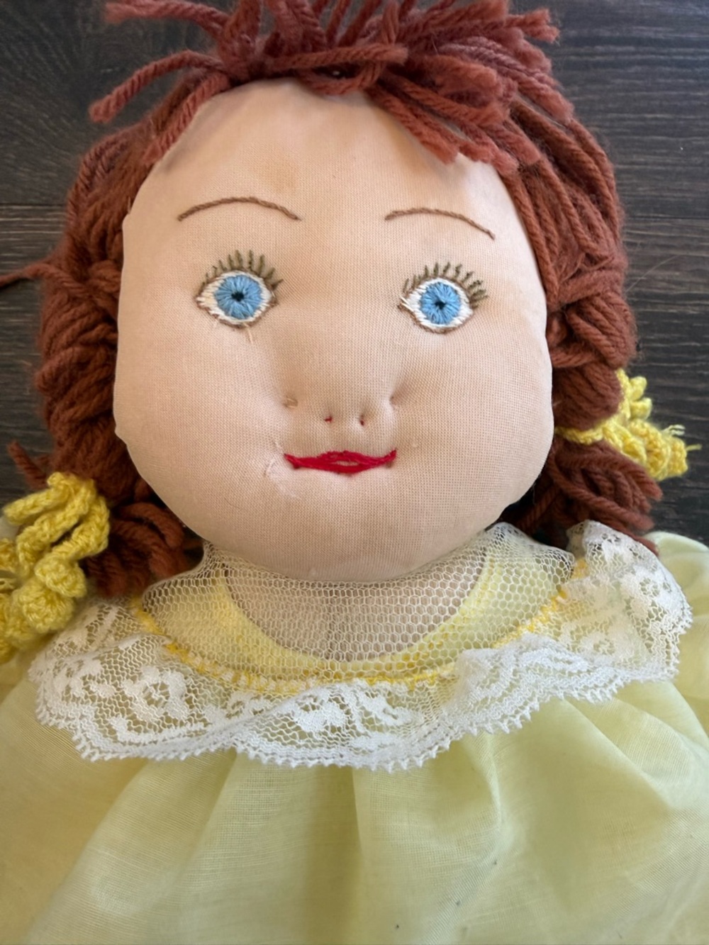 Handmade Rag Doll in Yellow Dress - Soft Fabric Kids Toy